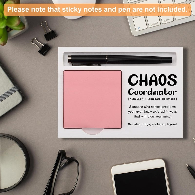 CINRLLA Chaos Coordinator Desk Note Holder Funny Gift for Coworker Boss Assistant, White Wood Sticky Note and Pen Tray, Office Organizer Decor for Women Men, Admin Appreciation Gift, NPB603 - Image 4